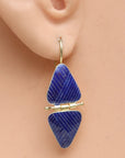 Vintage Thousand Flowers Blue Double Triangle Earrings