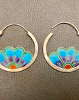 Vintage Thousand Flowers Blue Japanese Crest Silver Earrings