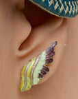 Vintage Thousand Flowers Cream and Eggplant Birds Wing Earrings
