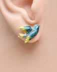 Vintage Thousand Flowers Forest Bird Gold-Vermeil Studs