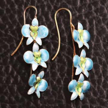 Vintage Thousand Flowers Ice Blue Boat Orchid Earrings