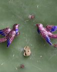 Vintage Thousand Flowers Mauve Bird Gold-Vermeil Studs