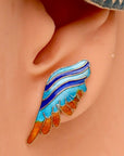 Vintage Thousand Flowers Orange and Blue Birds Wing Earrings