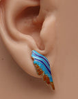 Vintage Thousand Flowers Orange and Blue Birds Wing Earrings