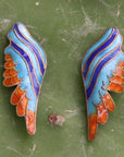 Vintage Thousand Flowers Orange and Blue Birds Wing Earrings