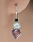 Fanny Kemble Amethyst, Freshwater Pearl and Rhodolite Garnet Silver Earrings