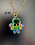 SILVER ENAMEL FANCY MOTH NECKLACE, GRN TOP