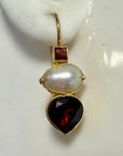 Fanny Kemble Rhodolite Garnet and Freshwater Pearl Earrings