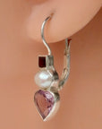 Fanny Kemble Amethyst, Freshwater Pearl and Rhodolite Garnet Silver Earrings
