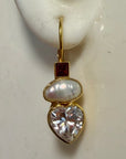 Fanny Kemble Cubic Zirconia, Freshwater Pearl and Rhodolite Garnet Earrings