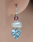 Fanny Kemble Blue Topaz, Freshwater Pearl and Rhodolite Garnet Silver Earrings