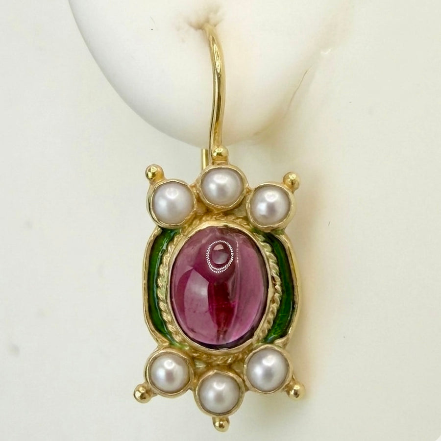 14kシェイクスピアーガーネットとパールピアス : Museum of Jewelry