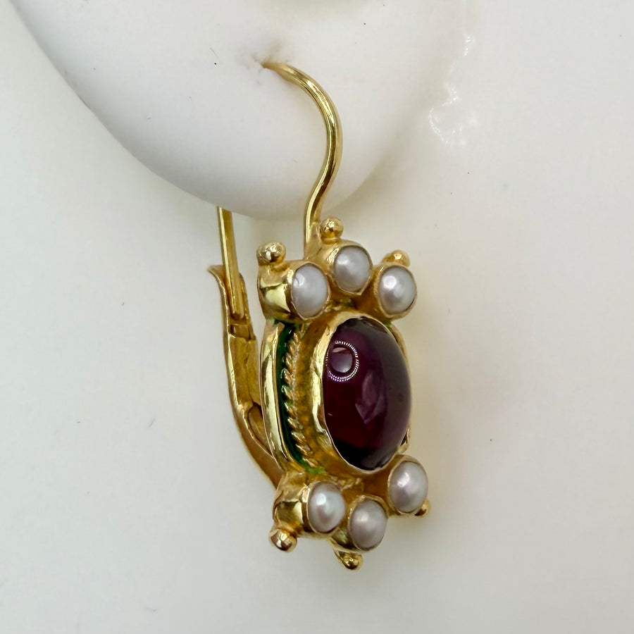 14kシェイクスピアーガーネットとパールピアス : Museum of Jewelry