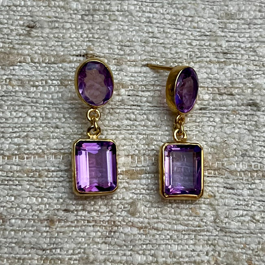 Oval and Rectangle Amethyst Earrings