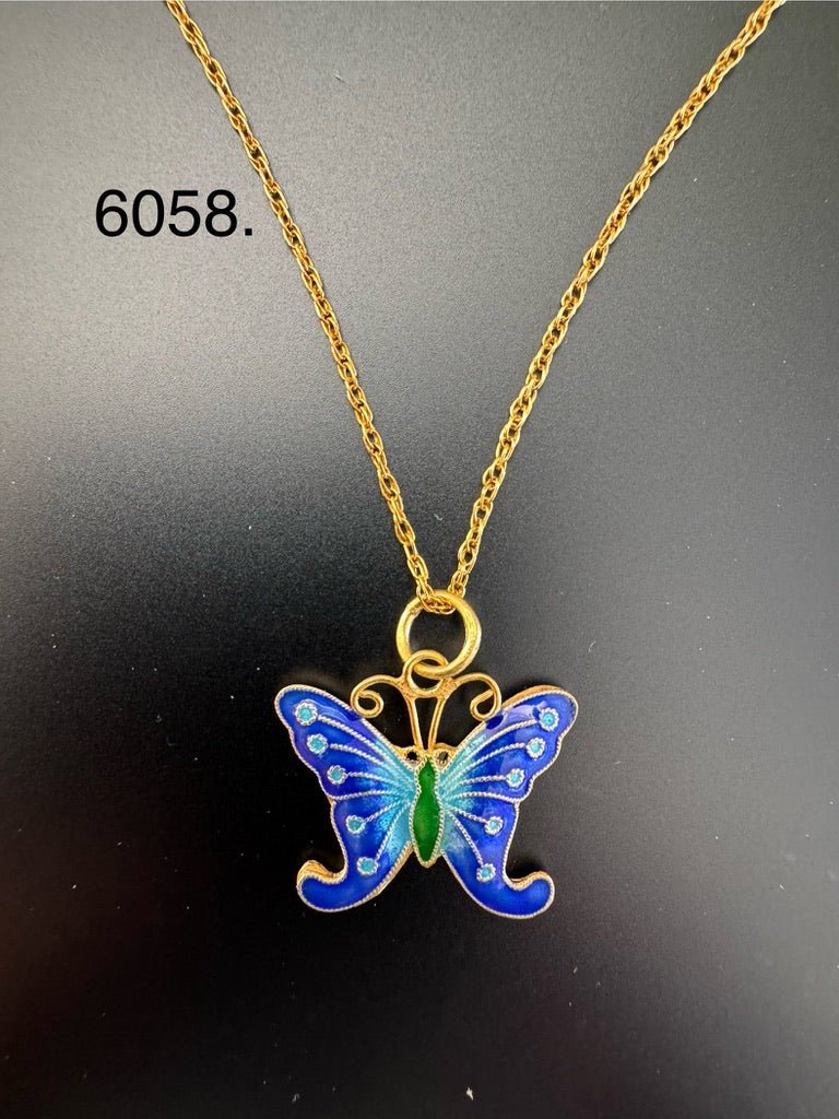 SILVER ENAMEL BUTTERFLY NECKLACE, RYL/SKY