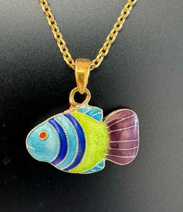 Silver Enamel Carp Necklace