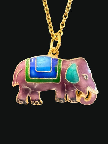 Silver Enamel Decorated Elephant Necklae