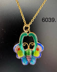 SILVER ENAMEL FANCY MOTH NECKLACE, GRN TOP