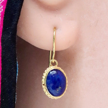 14k Classic Cabochon Lapis Lazuli Earrings