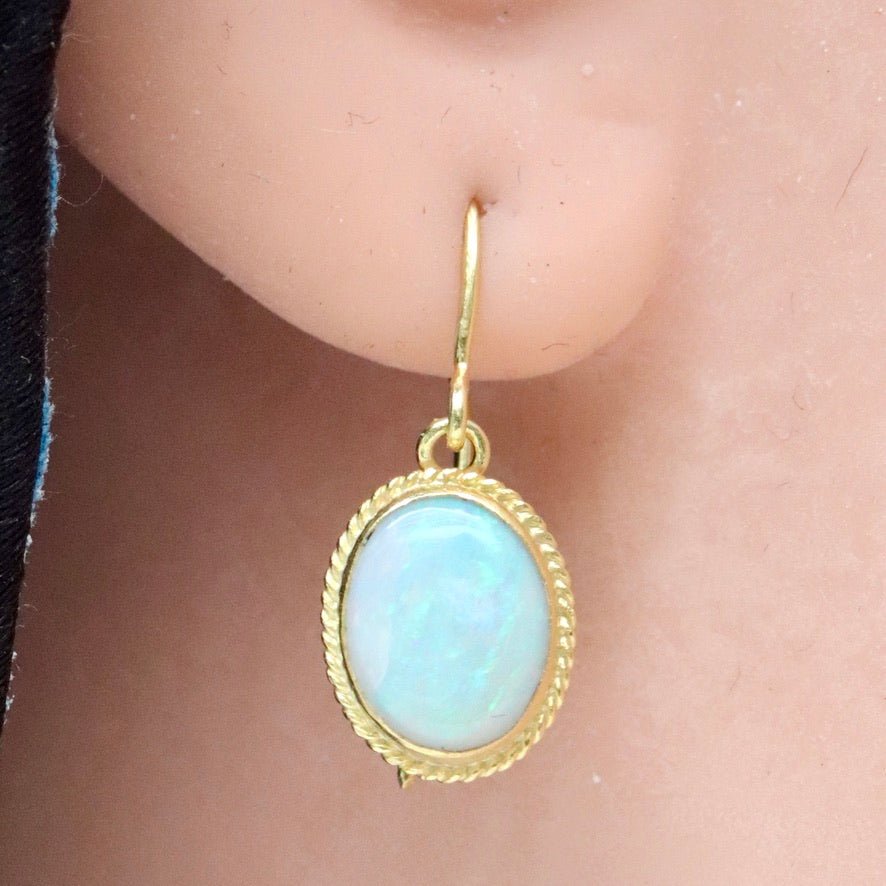 14k Classic Cabochon Opal Earrings