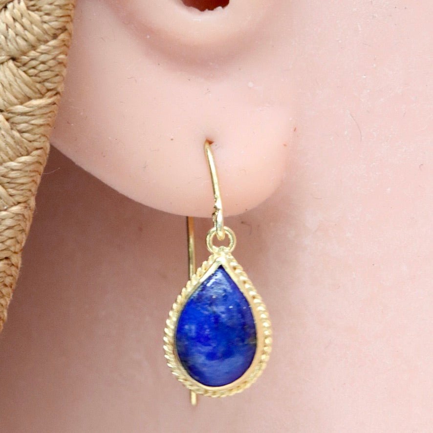 14k Filigree Teardrop Lapis Lazuli Earrings