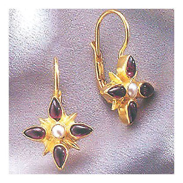 14k Gold Eleonora Duse Garnet and Pearl Earrings