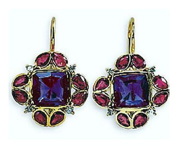 14k Park Avenue Ruby, Amethyst and Diamond Earrings (.12ct)