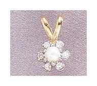 14k Pearl and Diamond Flower Pendant