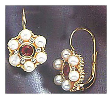 14k Pearl, Ruby and Diamond Blossom Earrings (.06ct)
