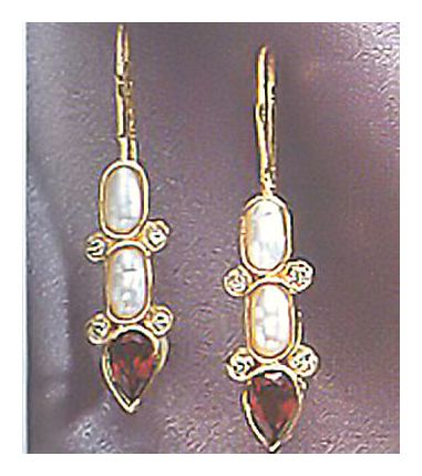 14k Rouen Garnet, Pearl and Diamond Earrings (.16ct)