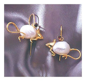 14k White Mice Earrings