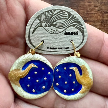 Vintage Laurel Burch Moonlight Arched Crane Gold-Vermeil Earrings
