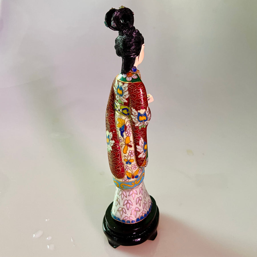 Red Chamber Cloisonne Statue Holding Book