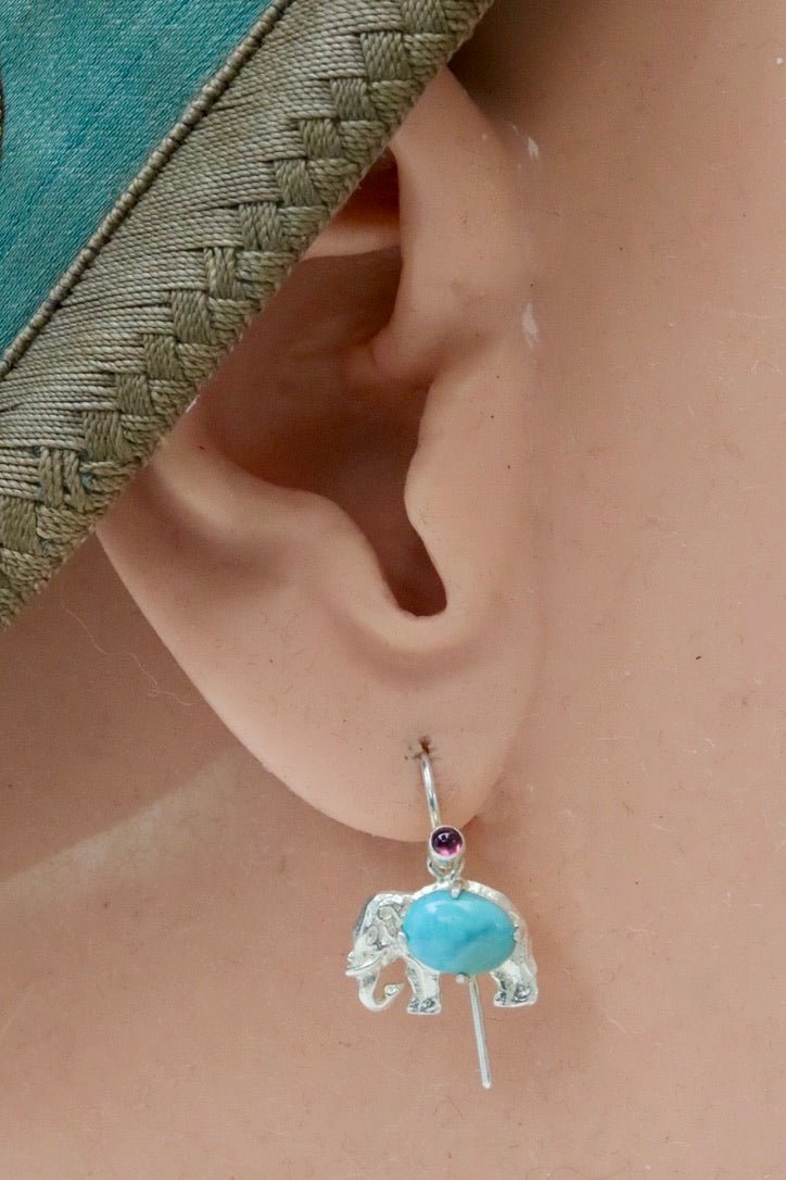 Andhra Elephant Silver Turquoise Earrings