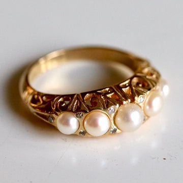 Anjou 14k Gold, Pearl and Diamond Ring