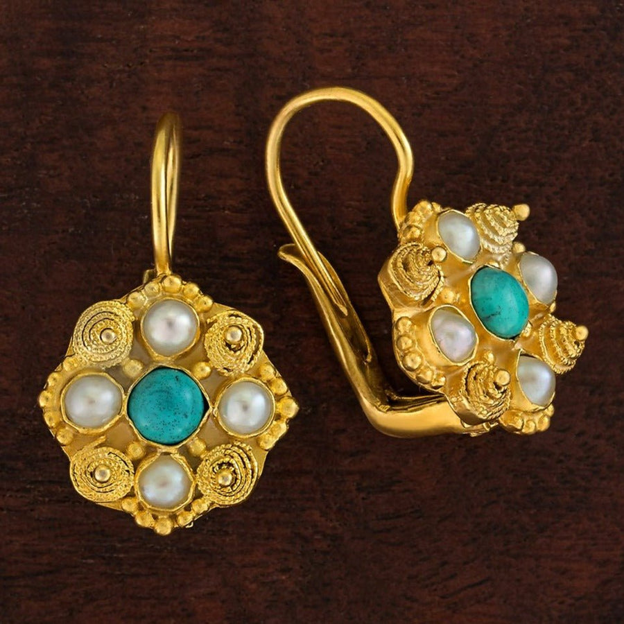 Ann Radcliffe Turquoise and Pearl Earrings