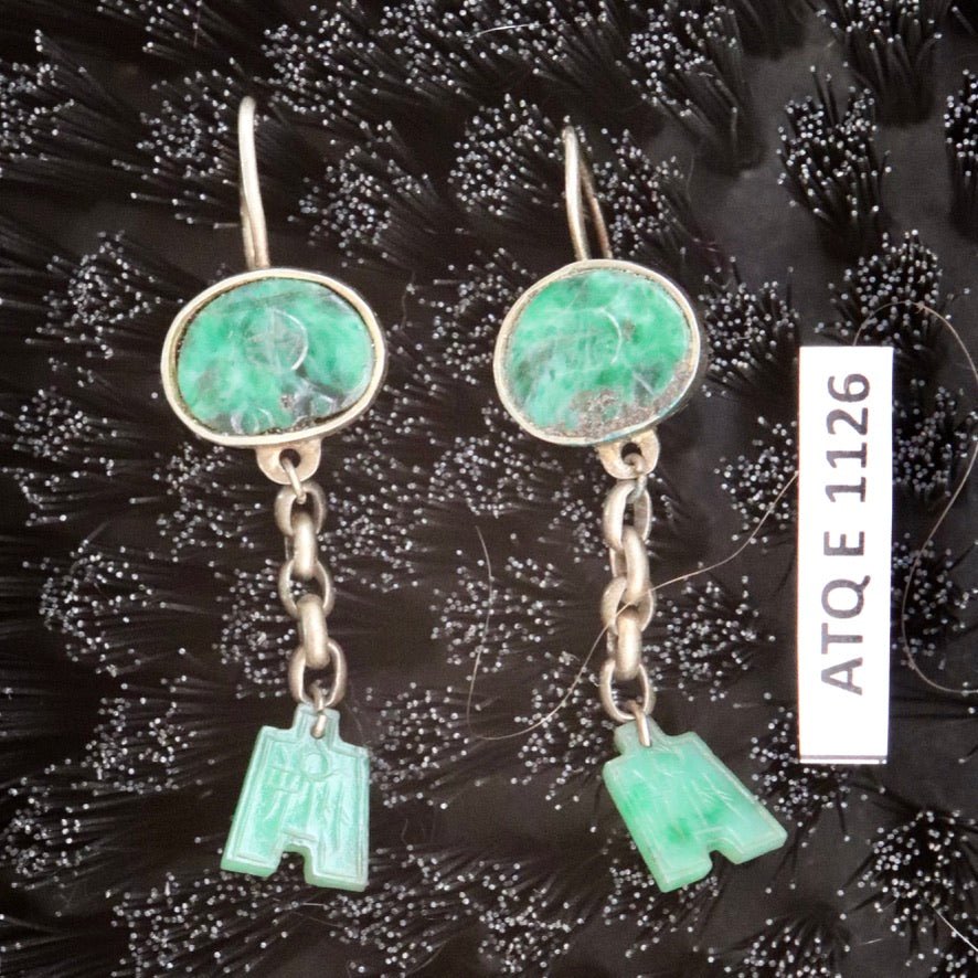 Antique Qing Dynasty Carved Jade Dangle Earrings - 1126