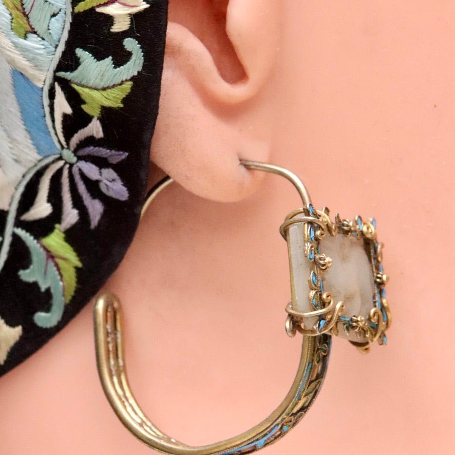 Antique Qing Dynasty Jade Fu Dog Earrings