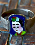 Antique Qing Dynasty Silver Enamel Ring with Face