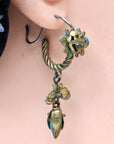 Antique Qing Dynasty Tian-Tsui Frog and Flower Hoop Earrings