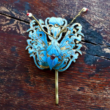 Antique Tian-Tsui (點翠) Hair Pin - Butterfly/Moth - 1015