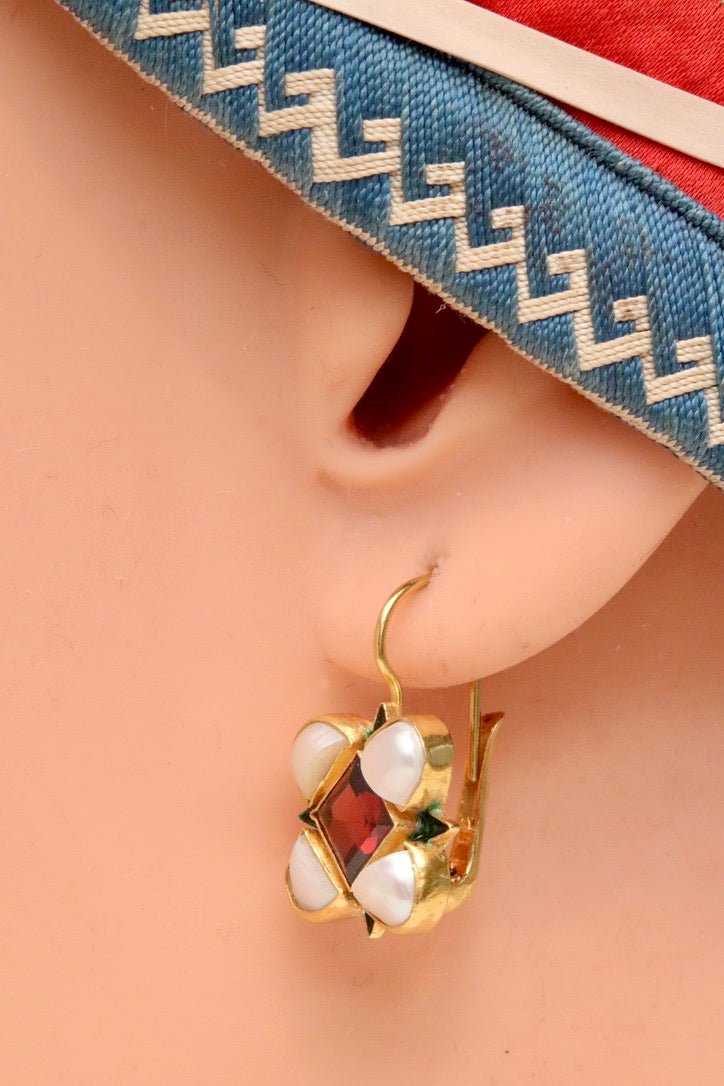 Ariel 14k Gold, Garnet and Pearl Earrings