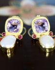 Arnsworth Castle 14k Gold, Amethyst, Pearl and Garnets Earrings