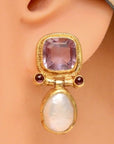 Arnsworth Castle 14k Gold, Amethyst, Pearl and Garnets Earrings