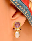 Arnsworth Castle 14k Gold, Amethyst, Pearl and Garnets Earrings