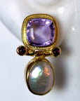 Arnsworth Castle 14k Gold, Amethyst, Pearl and Garnets Earrings