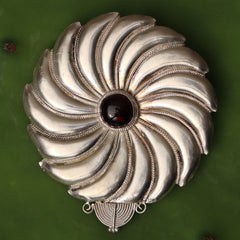 Asante-Sunburst Garnet Silver Brooch