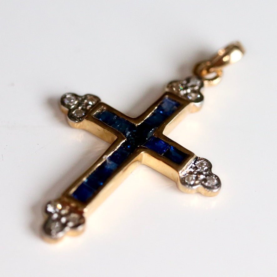 Avignon 14k Gold, Sapphire and Diamond Cross