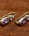 Balmoral Castle 14k Gold, Amethyst and Pearl Earrings