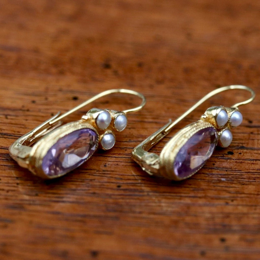 Balmoral Castle 14k Gold, Amethyst and Pearl Earrings